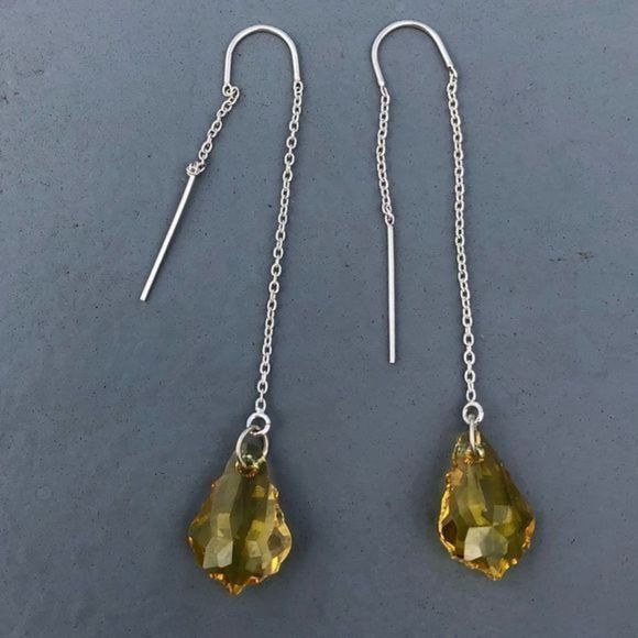 163. Sterling Silver Baroque Shape Swarovski Crystal Threader Earrings - Picture 4 of 11